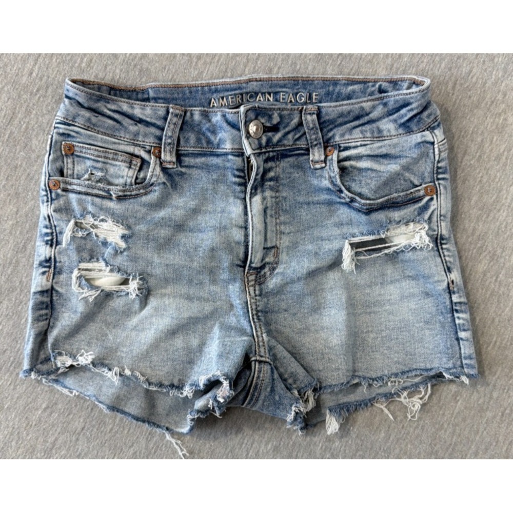 American Eagle Outfitters Next Level Stretch Cut Off Shorts Women 4 Blue Raw Hem
